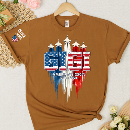 Personalized Mimi Nana Grandma And Grandkids American Flag Airplanes, 1776-2026 Patriotic Jets, 4th Of July Gift T-shirt
