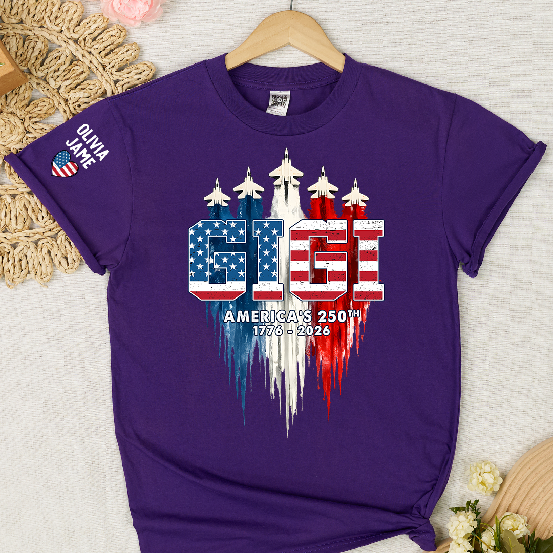Personalized Mimi Nana Grandma And Grandkids American Flag Airplanes, 1776-2026 Patriotic Jets, 4th Of July Gift T-shirt