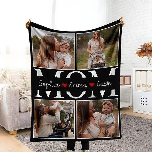 Personalized Mom Photo Blanket – Custom Family Photo Gift With Kids Names
