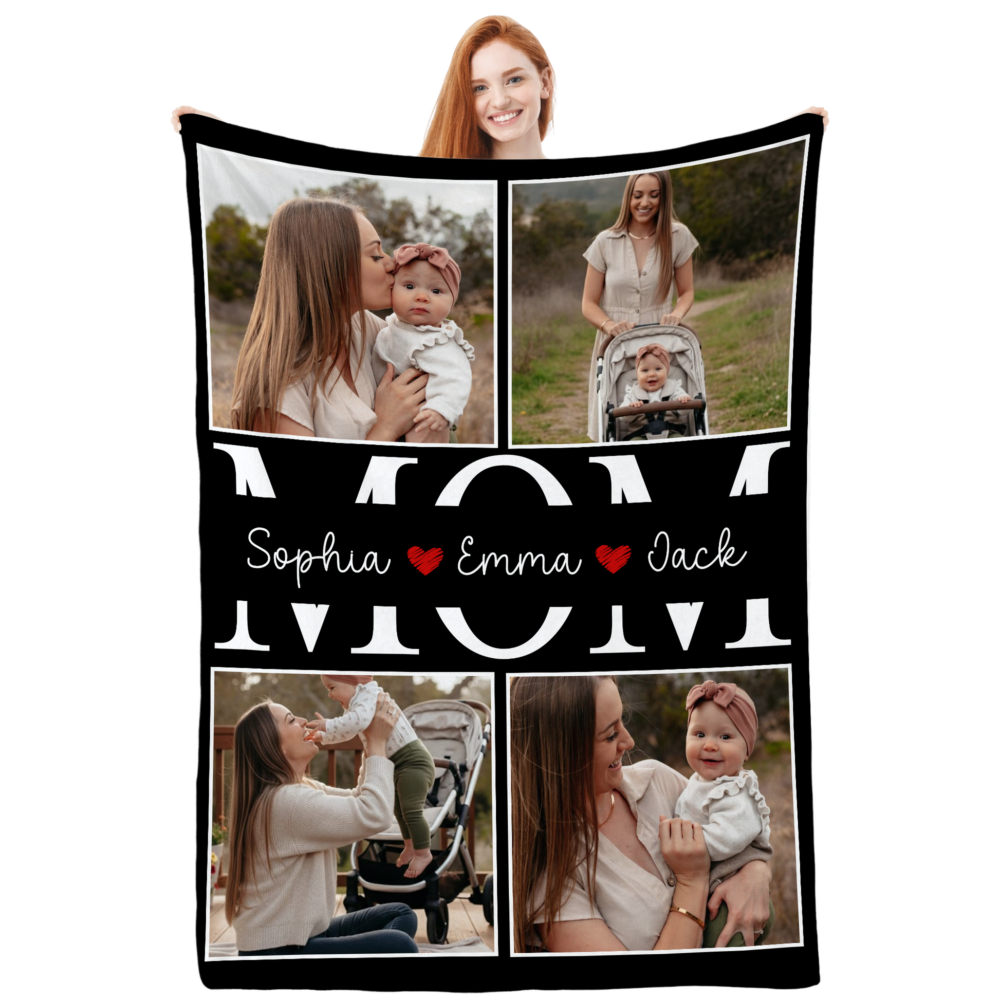 Personalized Mom Photo Blanket – Custom Family Photo Gift With Kids Names