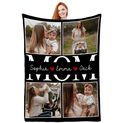 Personalized Mom Photo Blanket – Custom Family Photo Gift With Kids Names