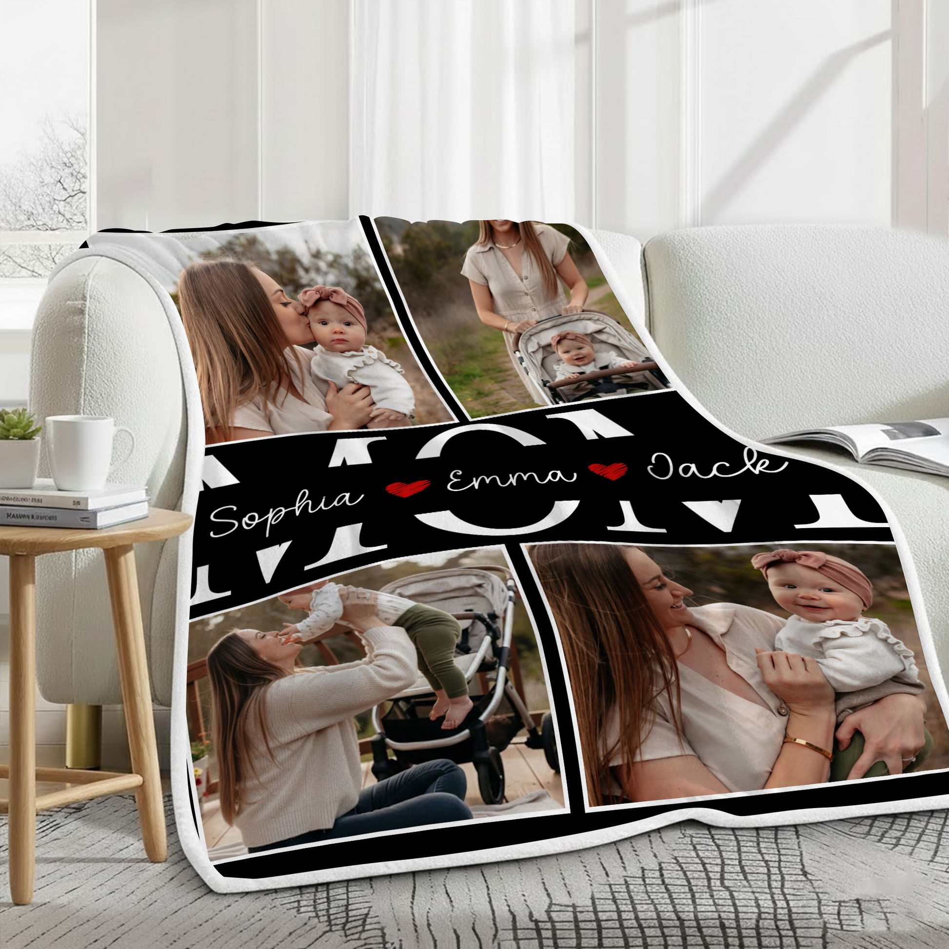 Personalized Mom Photo Blanket – Custom Family Photo Gift With Kids Names