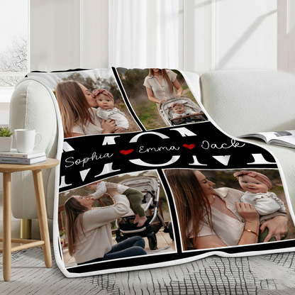 Personalized Mom Photo Blanket – Custom Family Photo Gift With Kids Names
