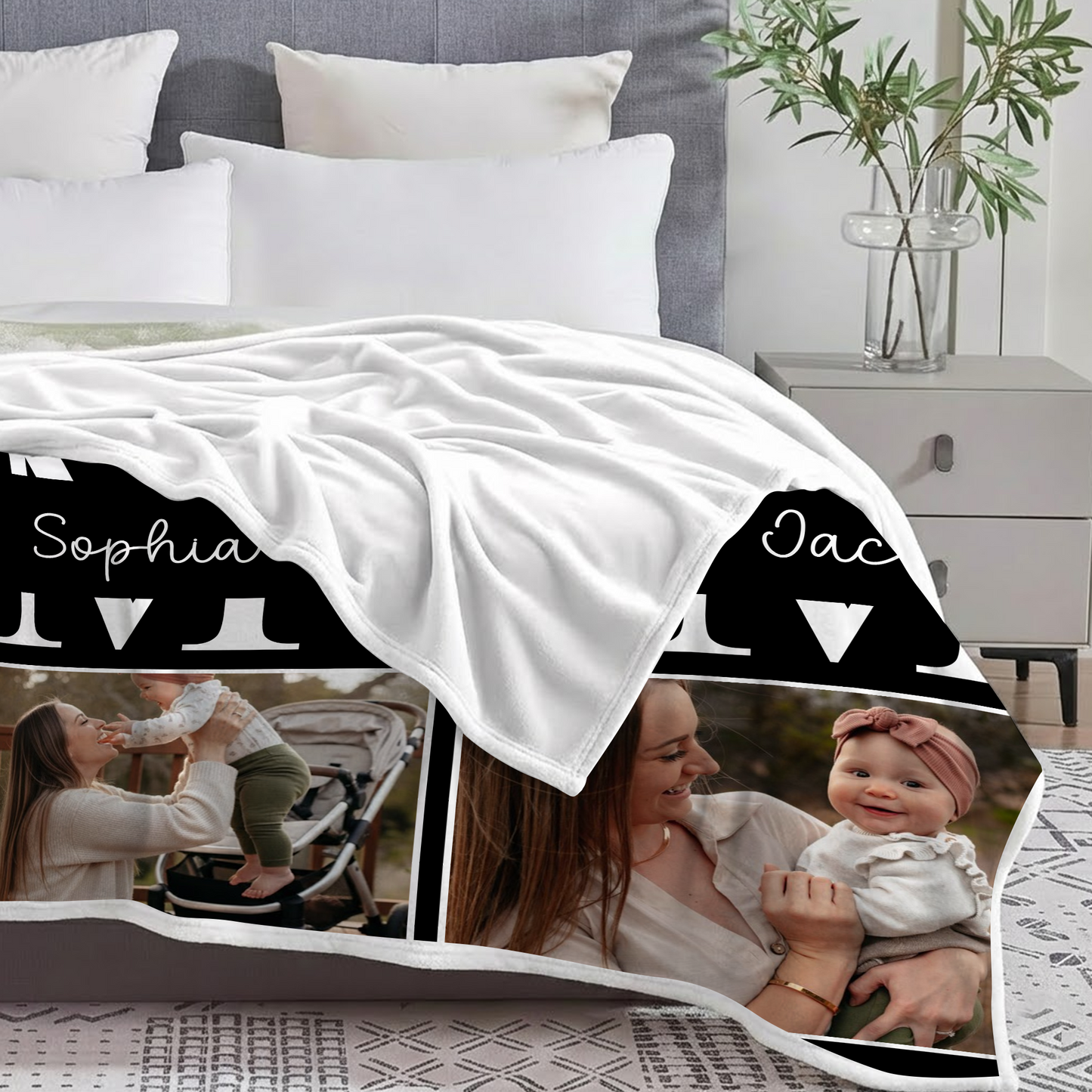 Personalized Mom Photo Blanket – Custom Family Photo Gift With Kids Names