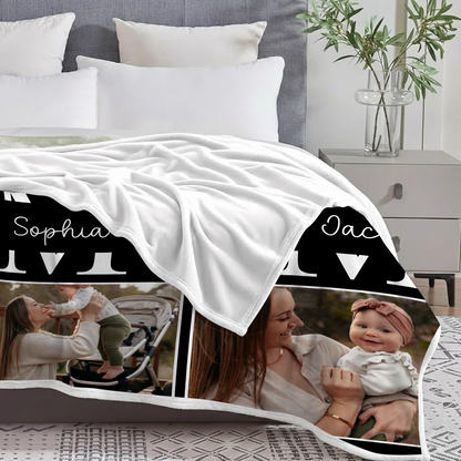 Personalized Mom Photo Blanket – Custom Family Photo Gift With Kids Names
