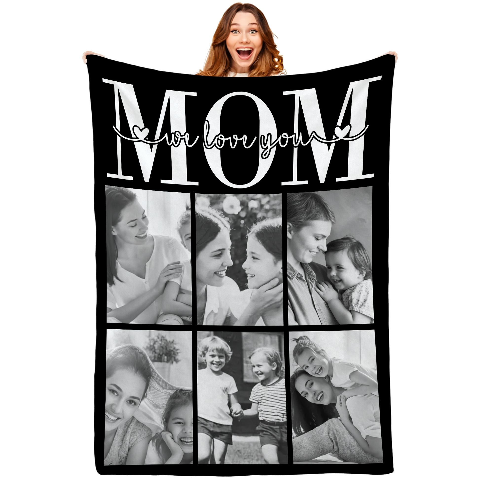 Personalized Mom Photo Blanket – Love You Mom Custom Family Photo Gift