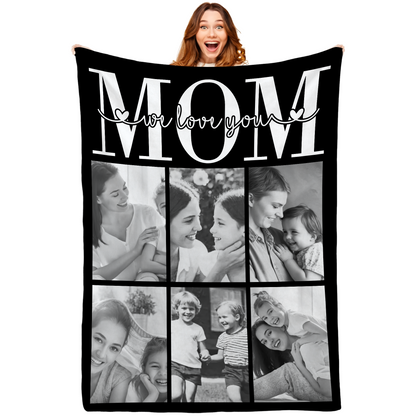 Personalized Mom Photo Blanket – Love You Mom Custom Family Photo Gift