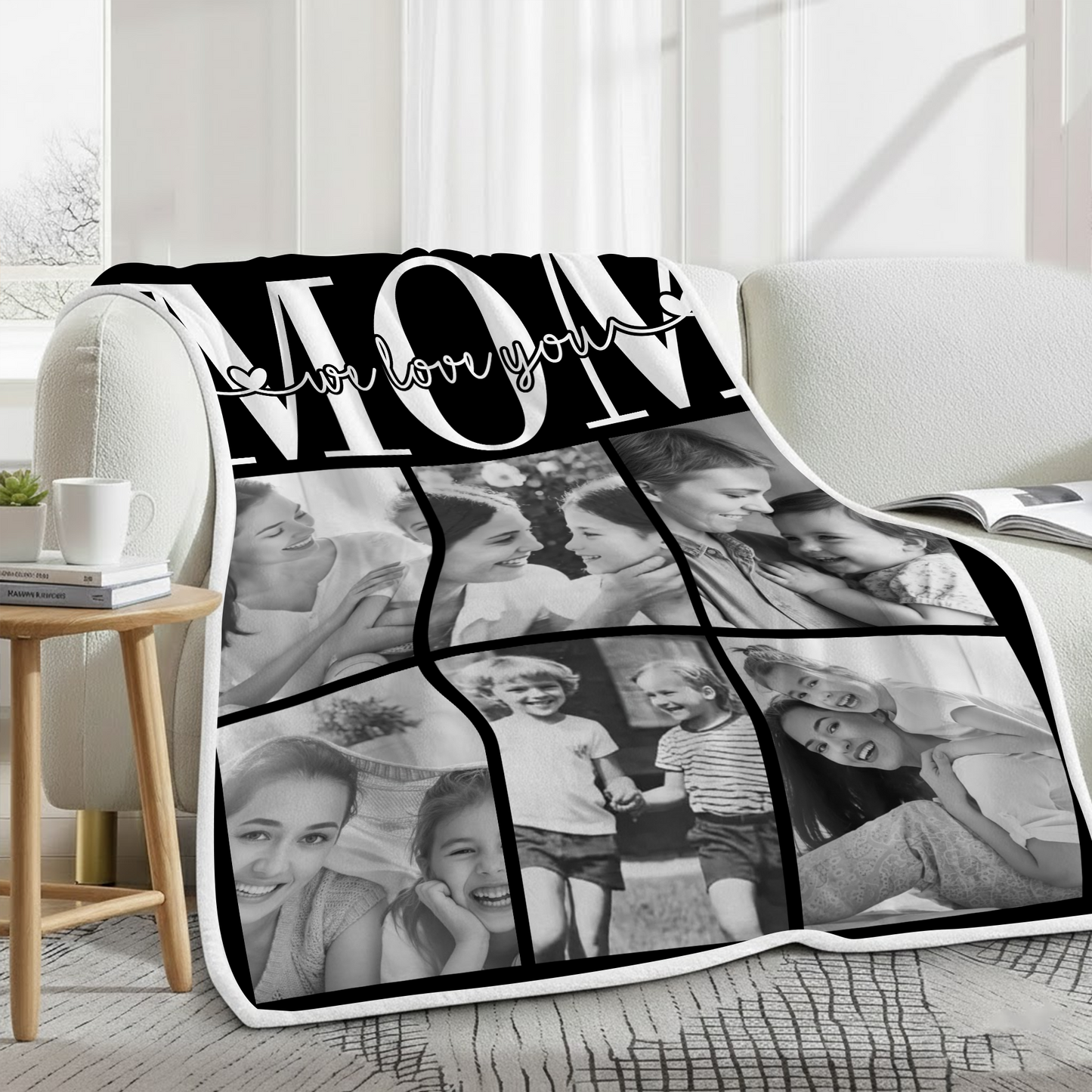 Personalized Mom Photo Blanket – Love You Mom Custom Family Photo Gift