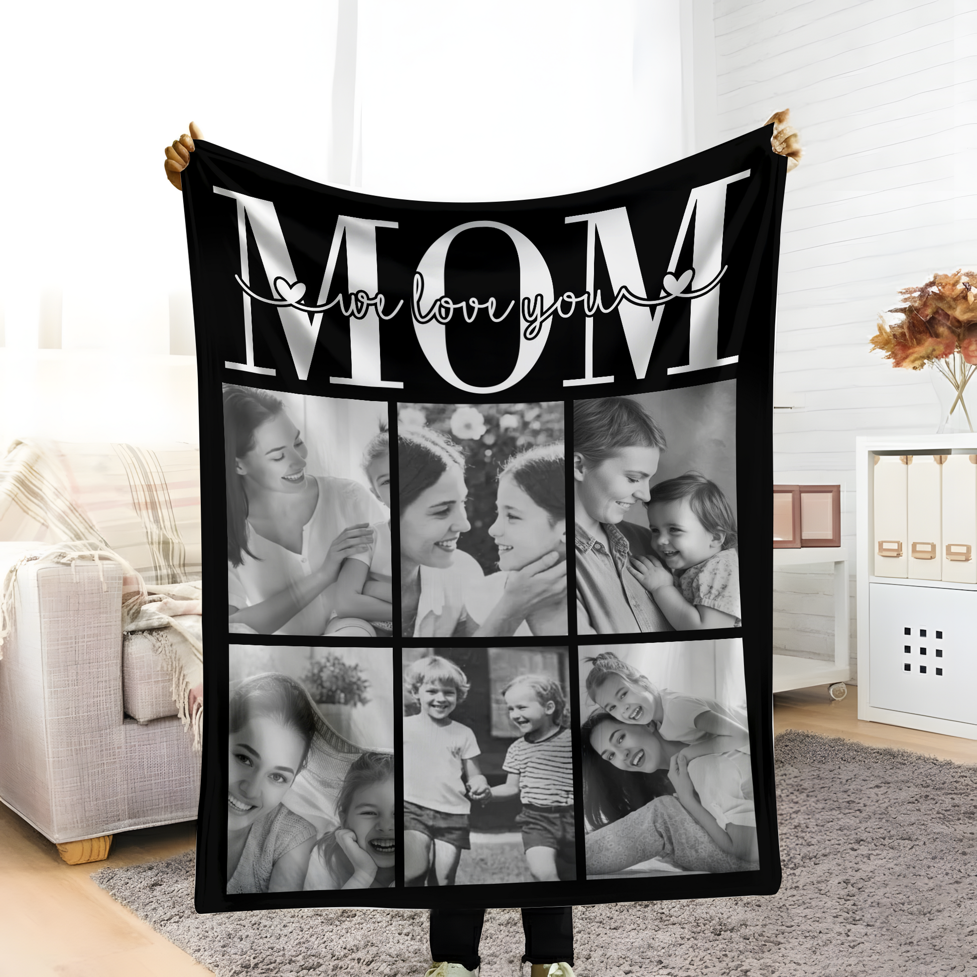 Personalized Mom Photo Blanket – Love You Mom Custom Family Photo Gift