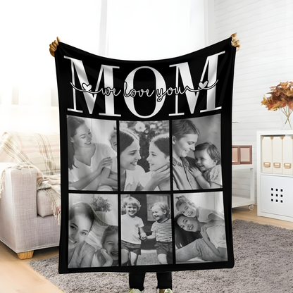 Personalized Mom Photo Blanket – Love You Mom Custom Family Photo Gift