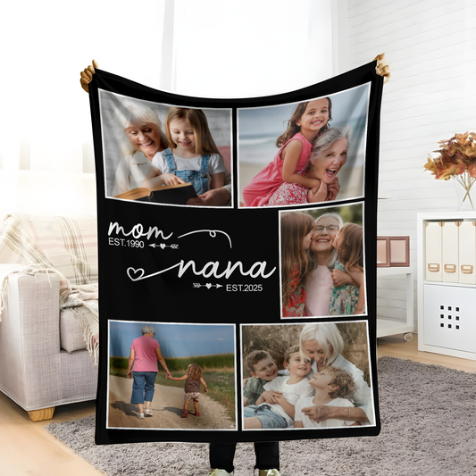 Personalized Nana Photo Blanket – Custom Mom to Nana Family Gift Blanket