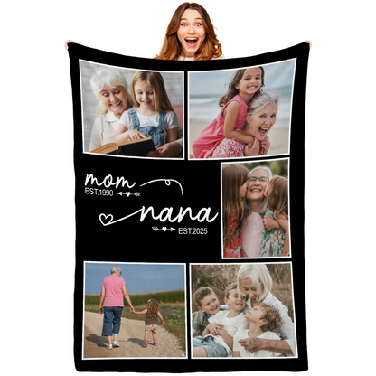 Personalized Nana Photo Blanket – Custom Mom to Nana Family Gift Blanket