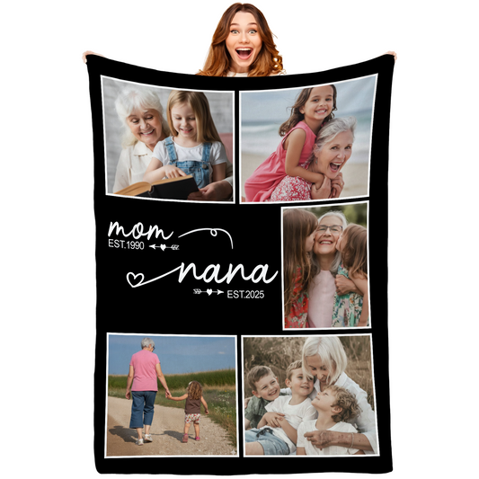 Personalized Nana Photo Blanket – Custom Mom to Nana Family Gift Blanket