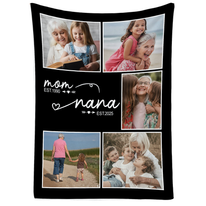 Personalized Nana Photo Blanket – Custom Mom to Nana Family Gift Blanket