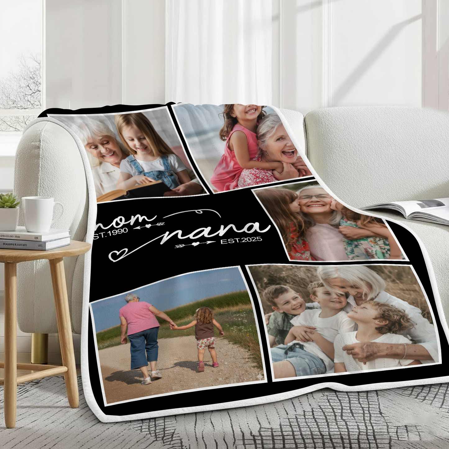 Personalized Nana Photo Blanket – Custom Mom to Nana Family Gift Blanket