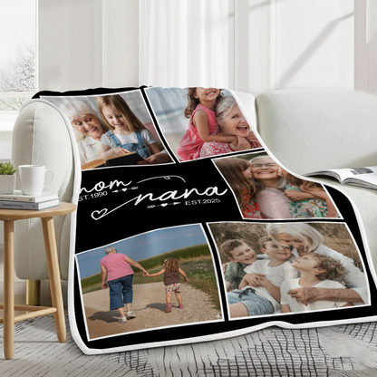 Personalized Nana Photo Blanket – Custom Mom to Nana Family Gift Blanket