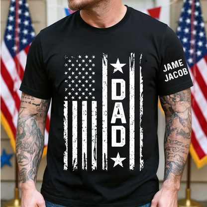 Personalized Papa Grandpa Dad and Grandkids Fathers Day Gift, American Flag Papa, USA 4th of July Family T-Shirt