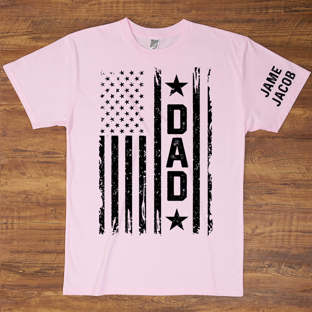 Personalized Papa Grandpa Dad and Grandkids Fathers Day Gift, American Flag Papa, USA 4th of July Family T-Shirt
