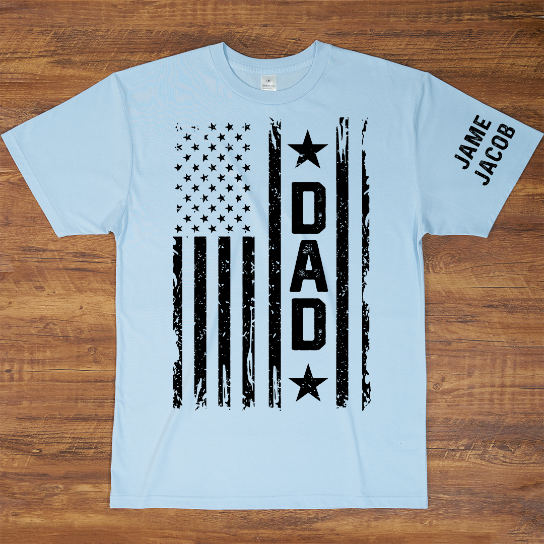 Personalized Papa Grandpa Dad and Grandkids Fathers Day Gift, American Flag Papa, USA 4th of July Family T-Shirt