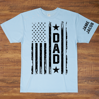 Personalized Papa Grandpa Dad and Grandkids Fathers Day Gift, American Flag Papa, USA 4th of July Family T-Shirt