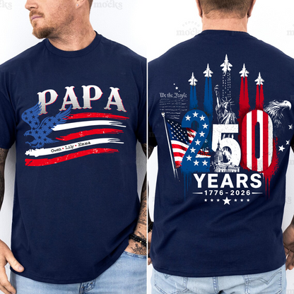 Personalized Papa and Grandkids with American Flag Eagle, American Flag, USA 250th Anniversary