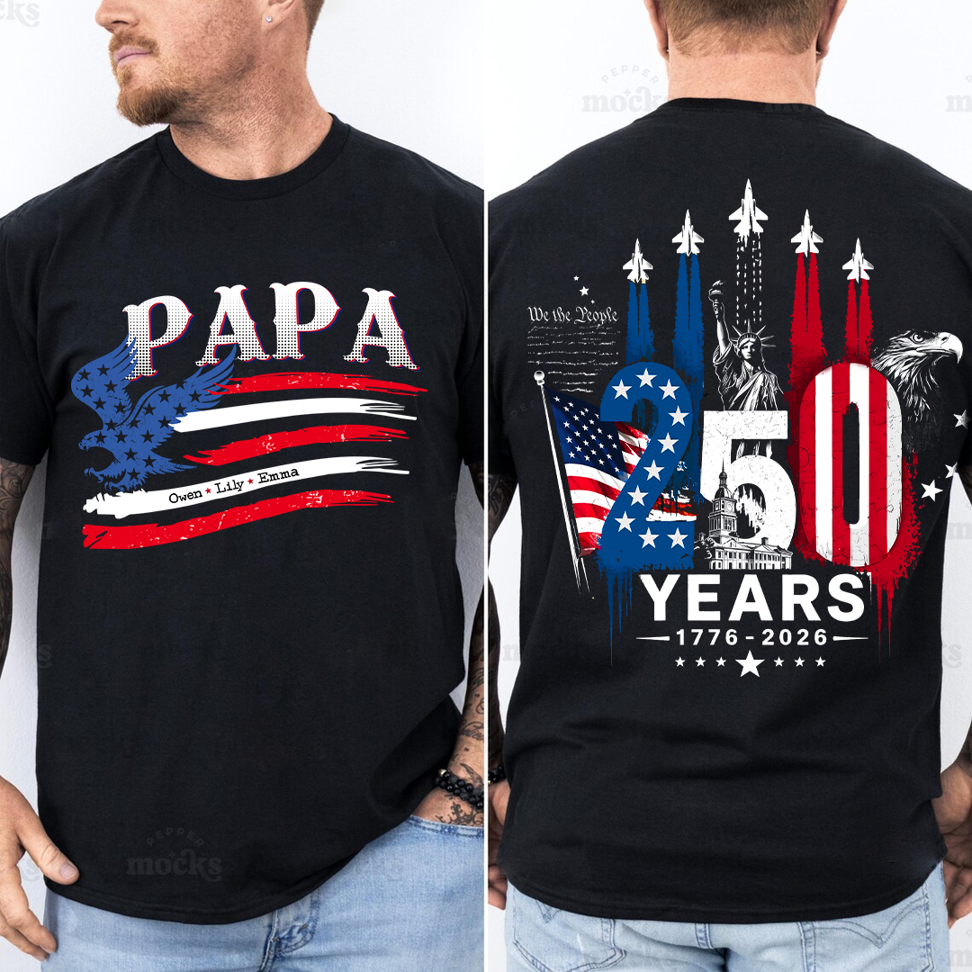Personalized Papa and Grandkids with American Flag Eagle, American Flag, USA 250th Anniversary