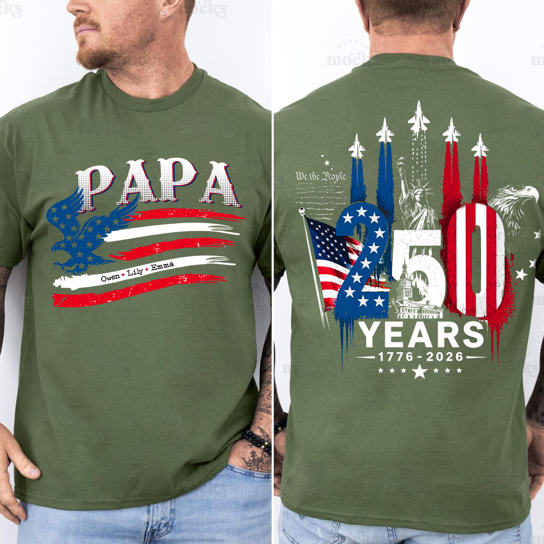 Personalized Papa and Grandkids with American Flag Eagle, American Flag, USA 250th Anniversary