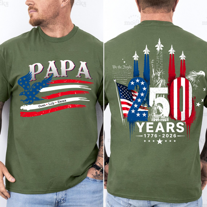 Personalized Papa and Grandkids with American Flag Eagle, American Flag, USA 250th Anniversary
