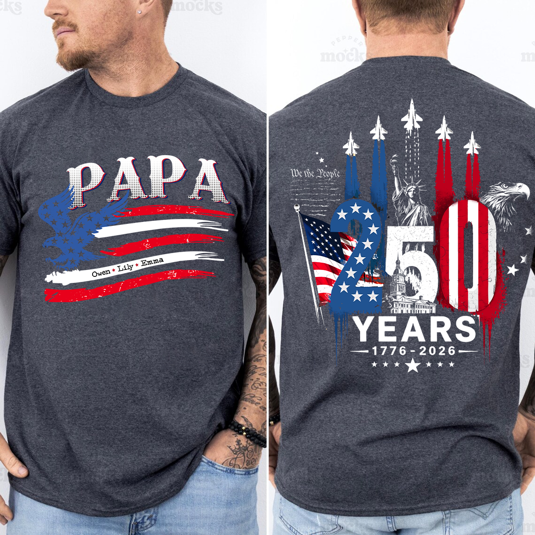 Personalized Papa and Grandkids with American Flag Eagle, American Flag, USA 250th Anniversary