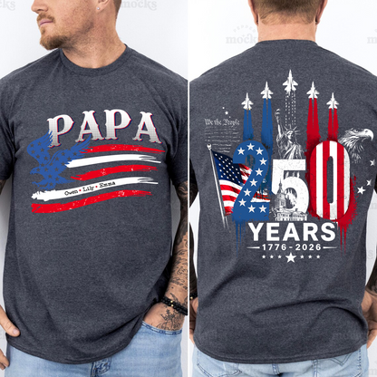 Personalized Papa and Grandkids with American Flag Eagle, American Flag, USA 250th Anniversary