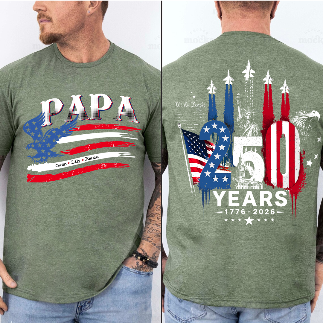 Personalized Papa and Grandkids with American Flag Eagle, American Flag, USA 250th Anniversary