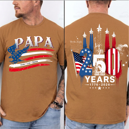 Personalized Papa and Grandkids with American Flag Eagle, American Flag, USA 250th Anniversary
