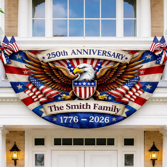 Personalized USA 250th Anniversary Bunting Flag with Family Name, America 1776-2026 Design