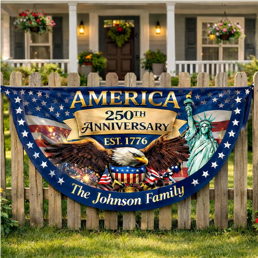 Personalized USA 250th Anniversary Bunting Flag with Family Name, America 1776-2026 Patriotic Eagle Design