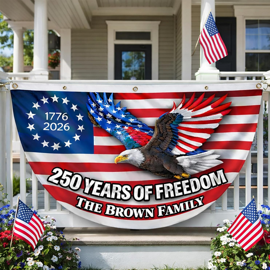 Personalized USA 250th Anniversary Bunting Flag with Family Name, Patriotic Eagle Design 4th of July