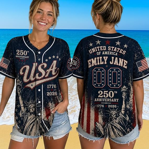 Personalized USA Baseball Jersey Custom Name Number Button Down Sports Shirt Patriotic American Flag Team for Men Women