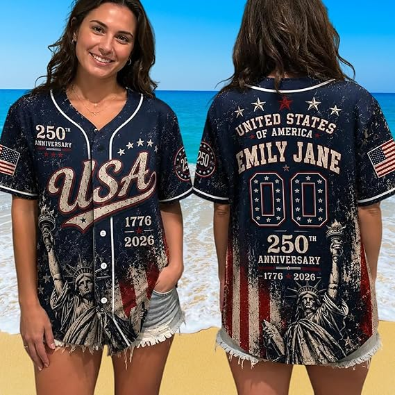 Personalized USA Baseball Jersey Custom Name Number Button Down Sports Shirt Patriotic American Flag Team for Men Women