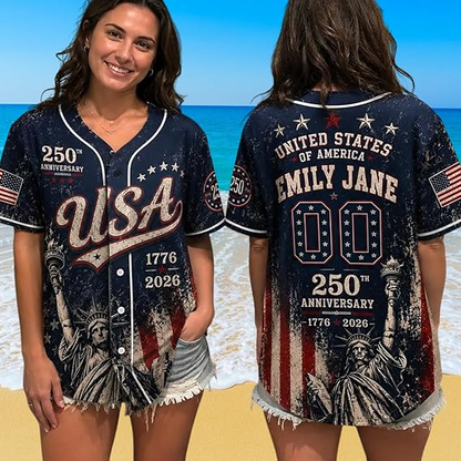 Personalized USA Baseball Jersey Custom Name Number Button Down Sports Shirt Patriotic American Flag Team for Men Women