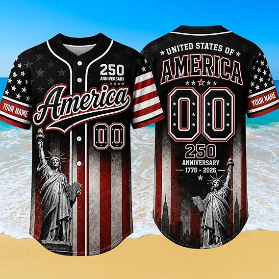 Personalized USA Baseball Jersey Custom Name Number Button Down Sports Shirt Patriotic American Flag Team for Men Women