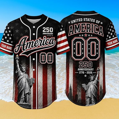Personalized USA Baseball Jersey Custom Name Number Button Down Sports Shirt Patriotic American Flag Team for Men Women