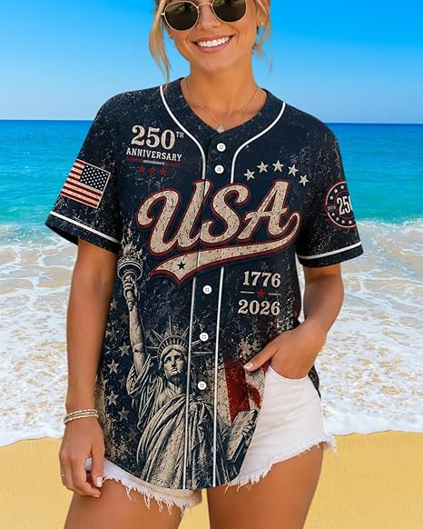 Personalized USA Baseball Jersey Custom Name Number Button Down Sports Shirt Patriotic American Flag Team for Men Women
