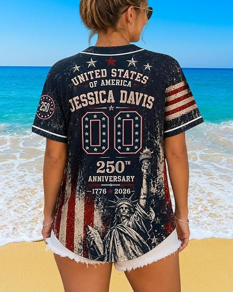 Personalized USA Baseball Jersey Custom Name Number Button Down Sports Shirt Patriotic American Flag Team for Men Women