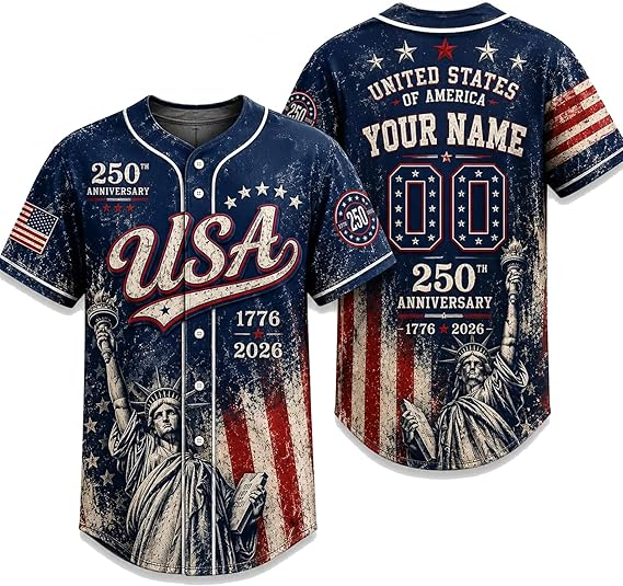 Personalized USA Baseball Jersey Custom Name Number Button Down Sports Shirt Patriotic American Flag Team for Men Women