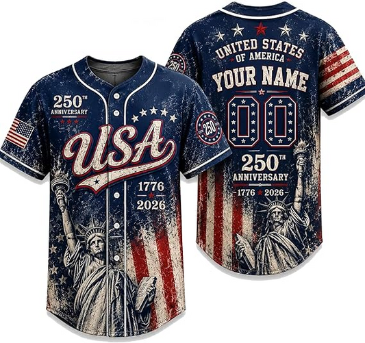 Personalized USA Baseball Jersey Custom Name Number Button Down Sports Shirt Patriotic American Flag Team for Men Women