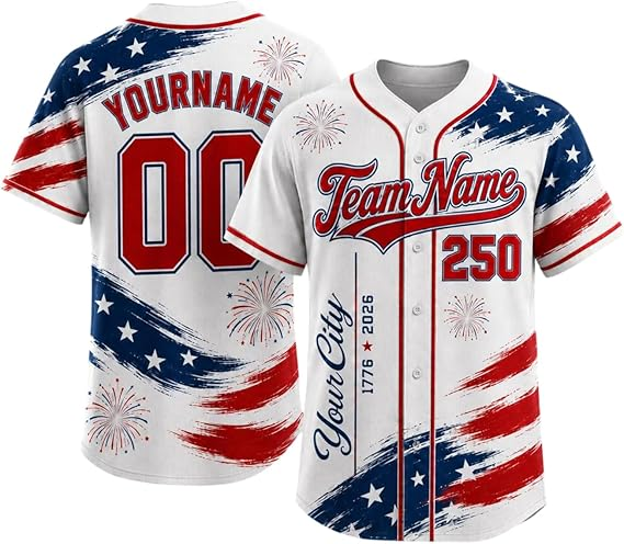 Personalized USA Baseball Jersey Custom Name Number Button Down Sports Shirt