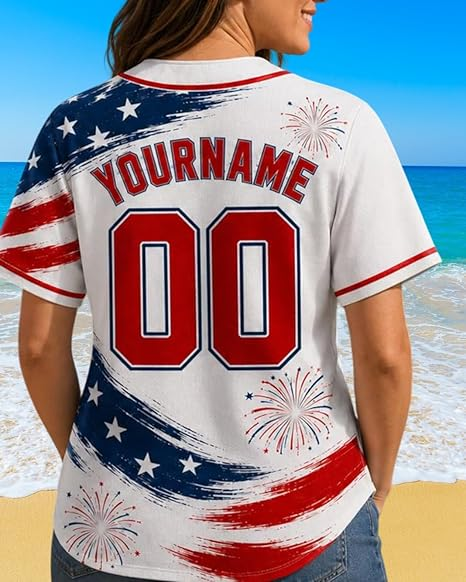 Personalized USA Baseball Jersey Custom Name Number Button Down Sports Shirt