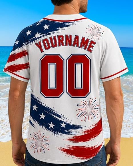 Personalized USA Baseball Jersey Custom Name Number Button Down Sports Shirt