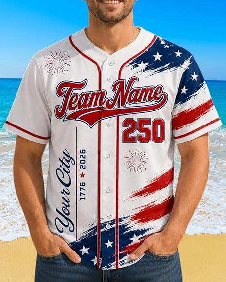 Personalized USA Baseball Jersey Custom Name Number Button Down Sports Shirt