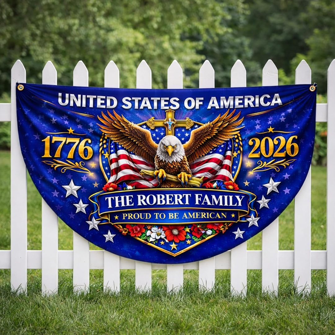Personalized USA Semiquincentennial Flag with Family Name, Patriotic Bunting Outdoor Decor Banner 250 Years Of Freedom