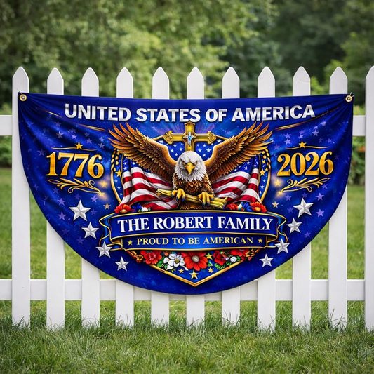 Personalized USA Semiquincentennial Flag with Family Name, Patriotic Bunting Outdoor Decor Banner 250 Years Of Freedom